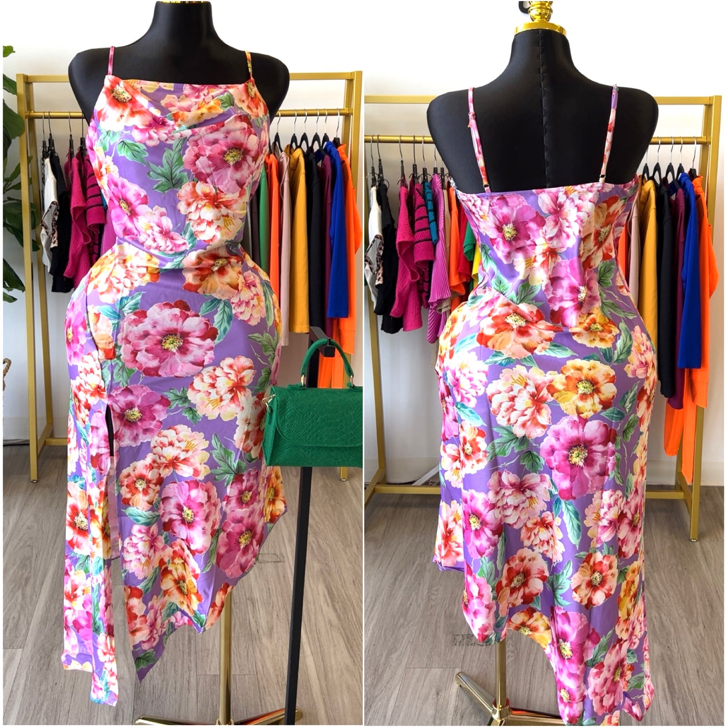 “Belle” Floral Spaghetti Strap Asymmetrical Dress
