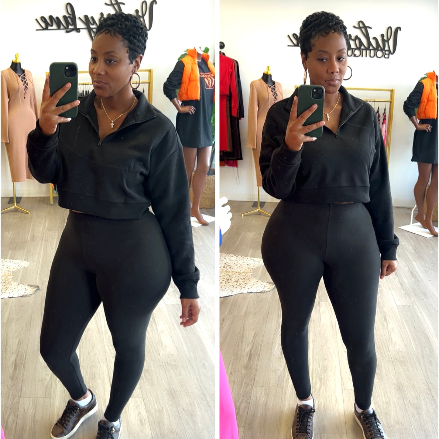 “Classic” Black Zip Pullover Crop & Legging Set