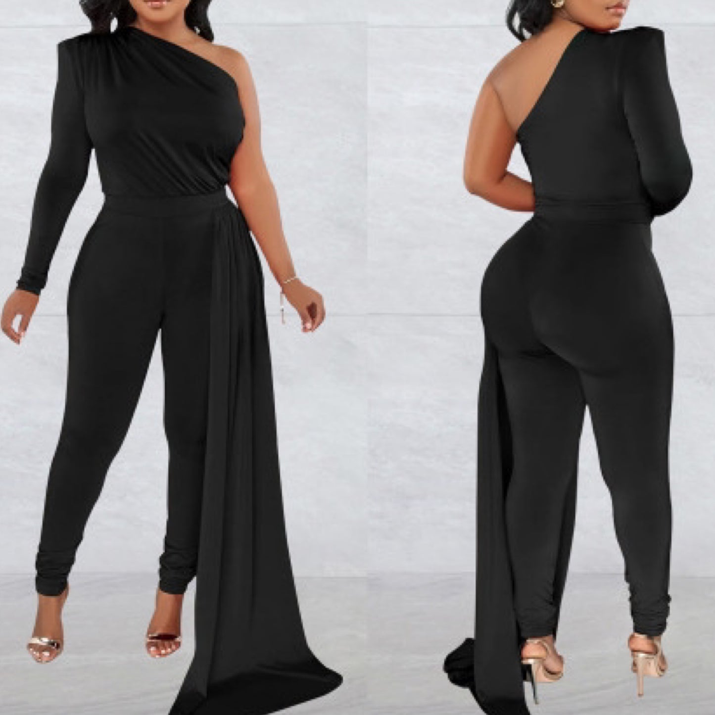 “Savannah” Asymmetrical One Sleeve Pant Jumpsuit