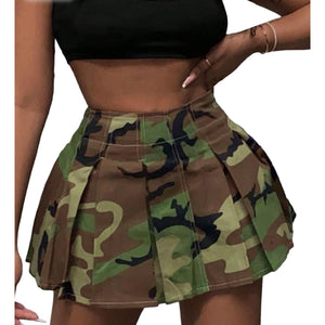 Camouflage Denim Pleated Tennis Mini Skirt