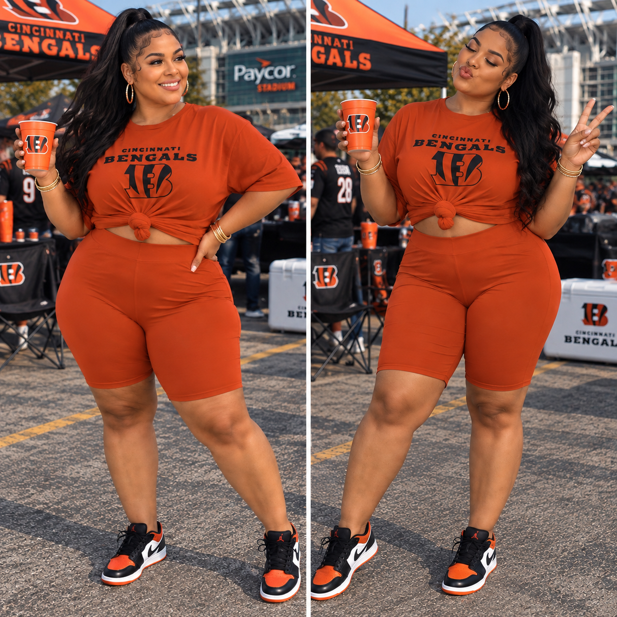 3X Oversized Plus size Orange Bengals Biker Set