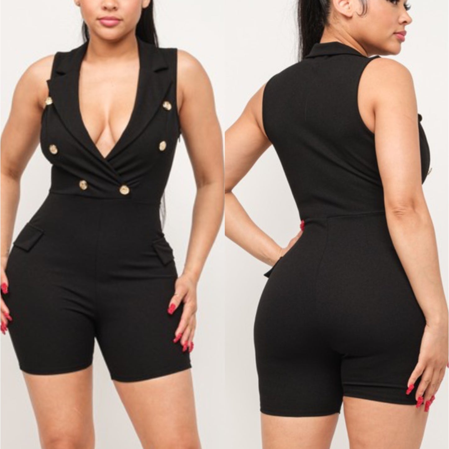 “Yoyo” Black Sleeveless Romper