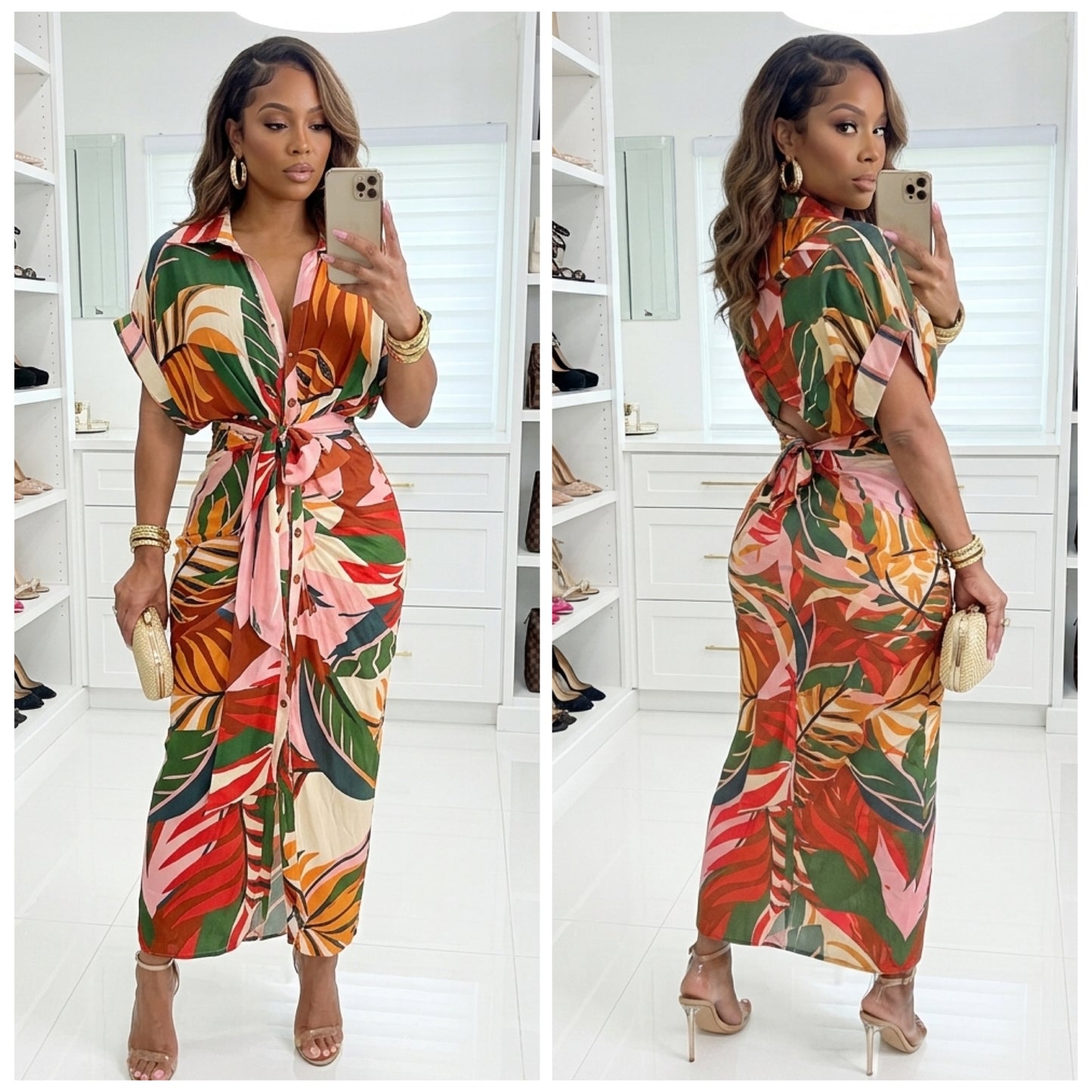 “Lovers Paradise” Button Down Short Sleeve Maxi Dress