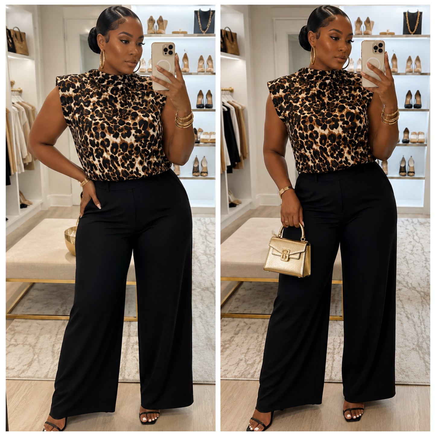 “Fierce & Fabulous” 2 piece Leopard Print Top & wide leg pant Set