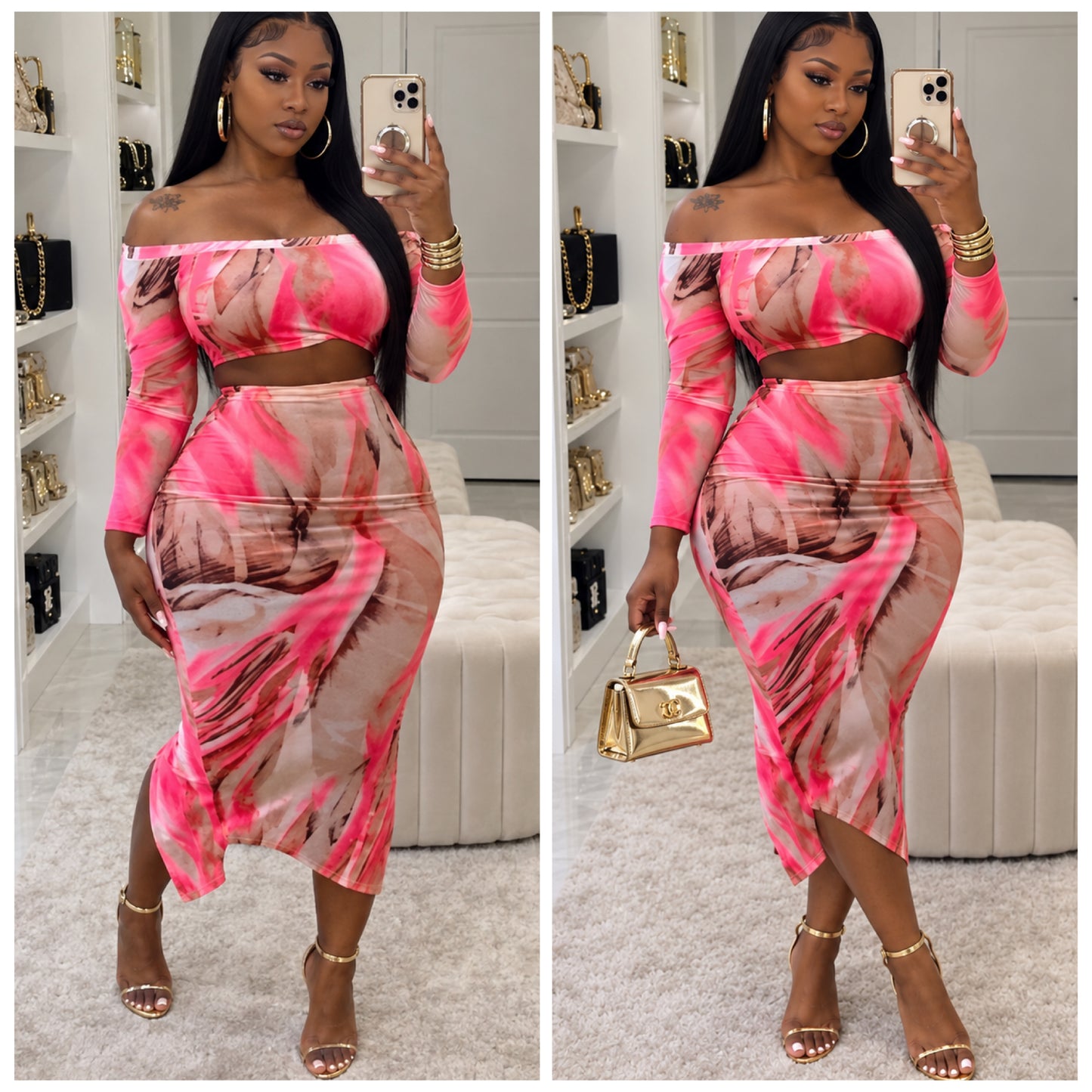 “Sweet Illusion” Pink Mesh 2 Piece Skirt Set