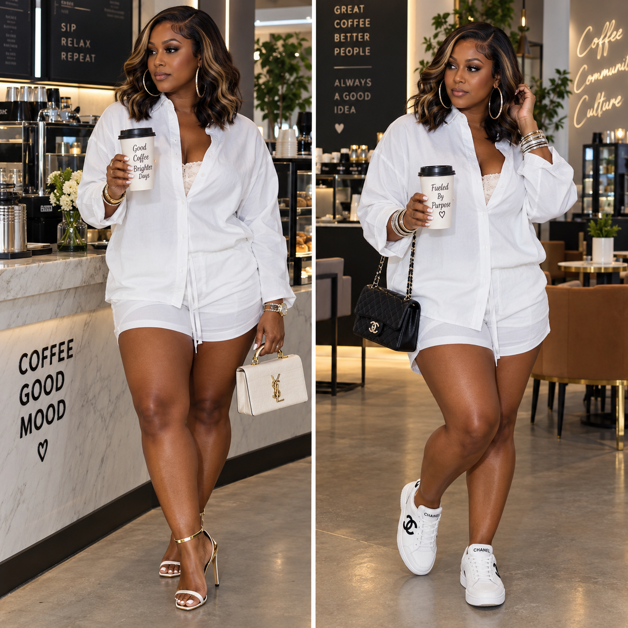“Jazz” White 2 Piece Button Down Top & Short Set