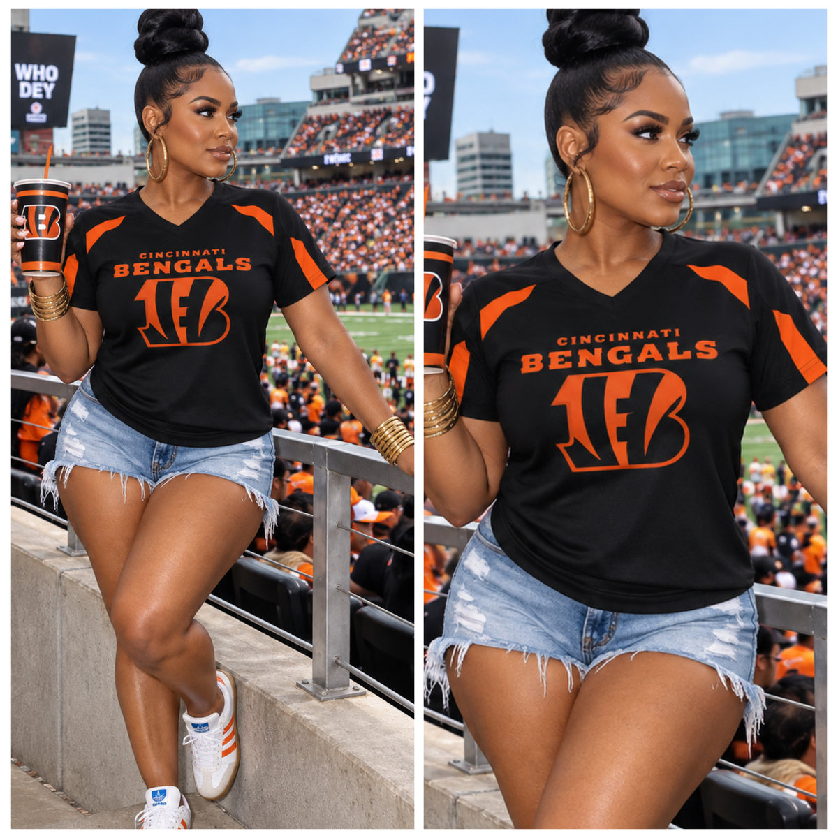 Ladies Medium Dry Fit V Neck Cincinnati Bengals Short Sleeve Shirt