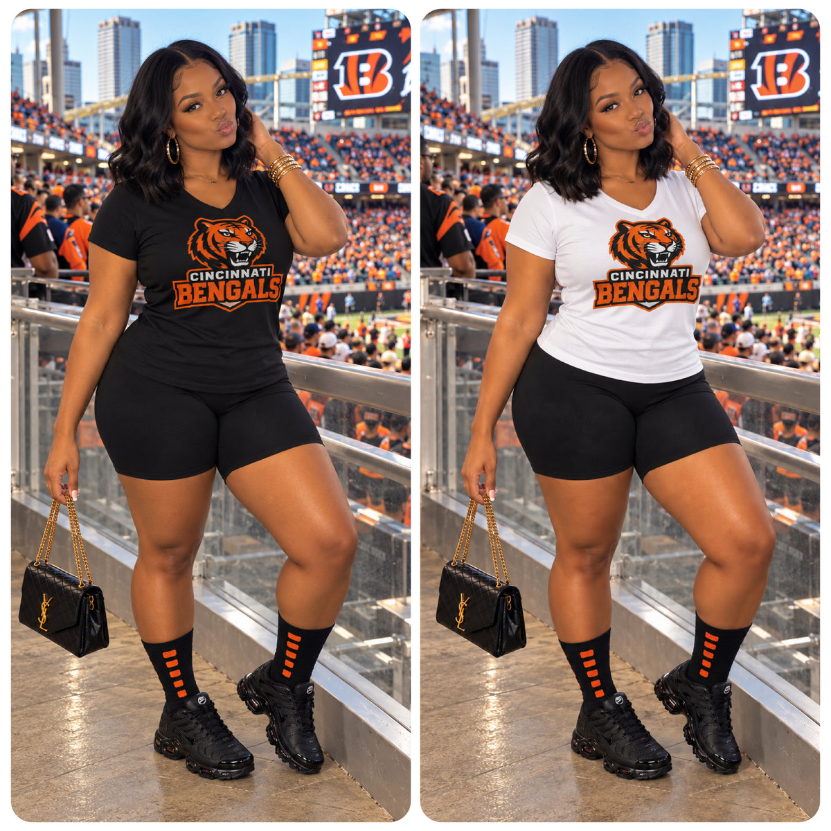V neck Cincinnati Bengals Tiger women’s fitted short sleeve tee shirt