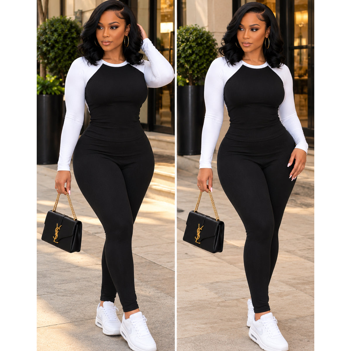 “All Star” 2 Piece Black/White Ribbed Color block Legging Set
