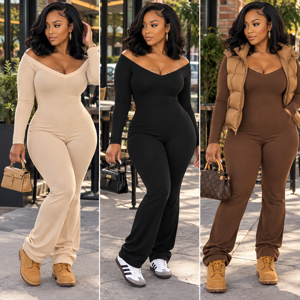 “Freestyle” V Neck Long Sleeve Jumpsuit