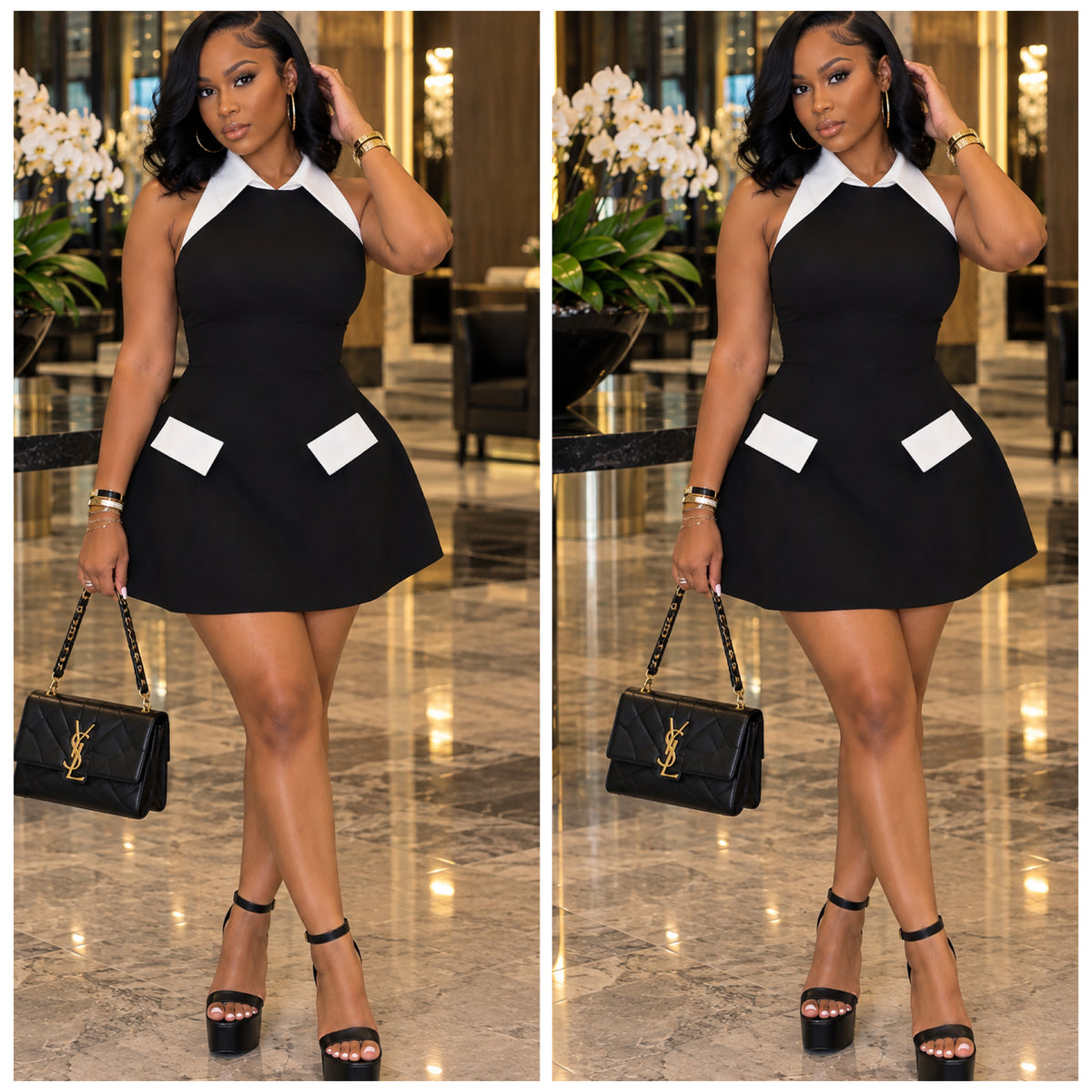 “Saturday” Black/White Mini Sleeveless Dress