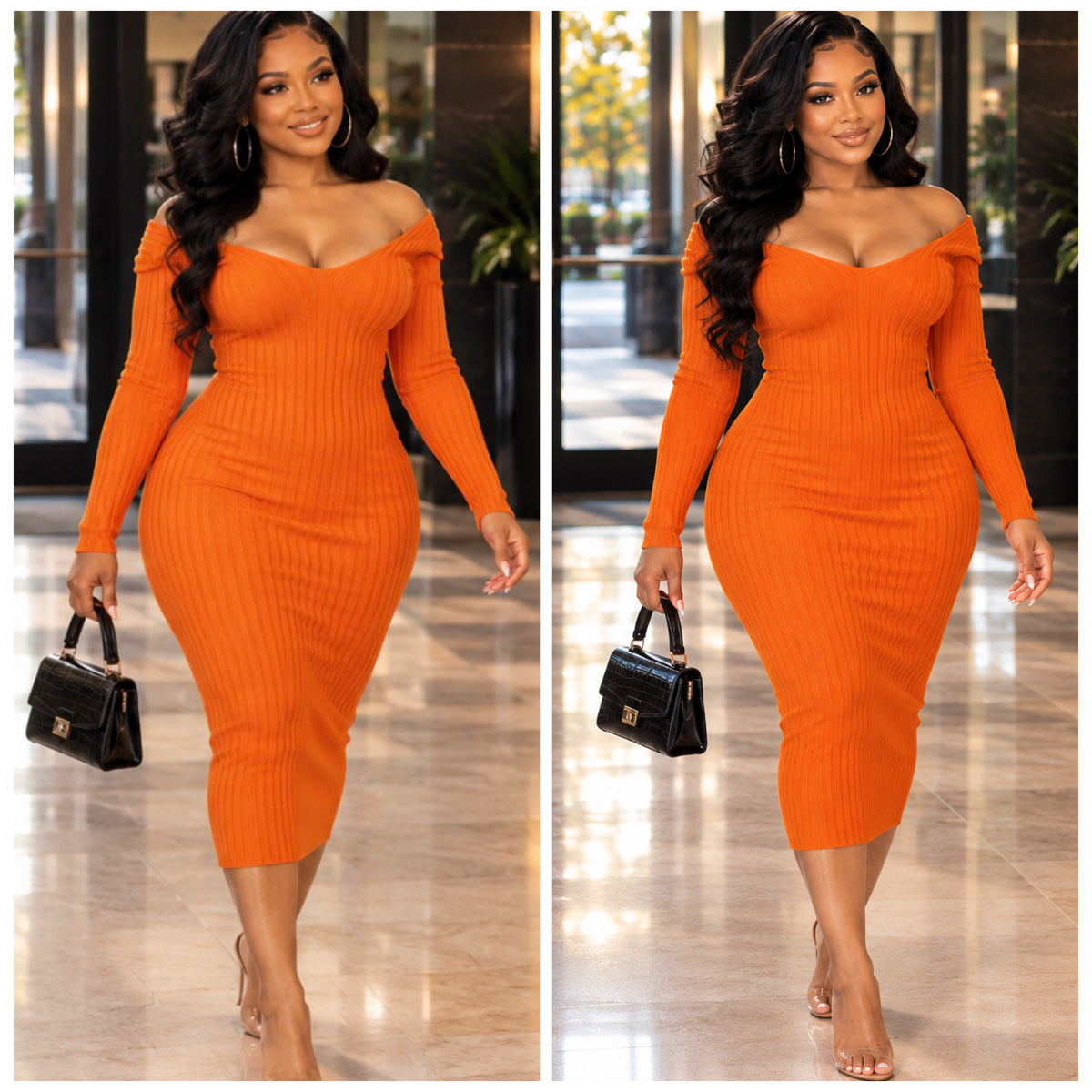 “Kiss” Ribbed Long Sleeve Maxi Dress