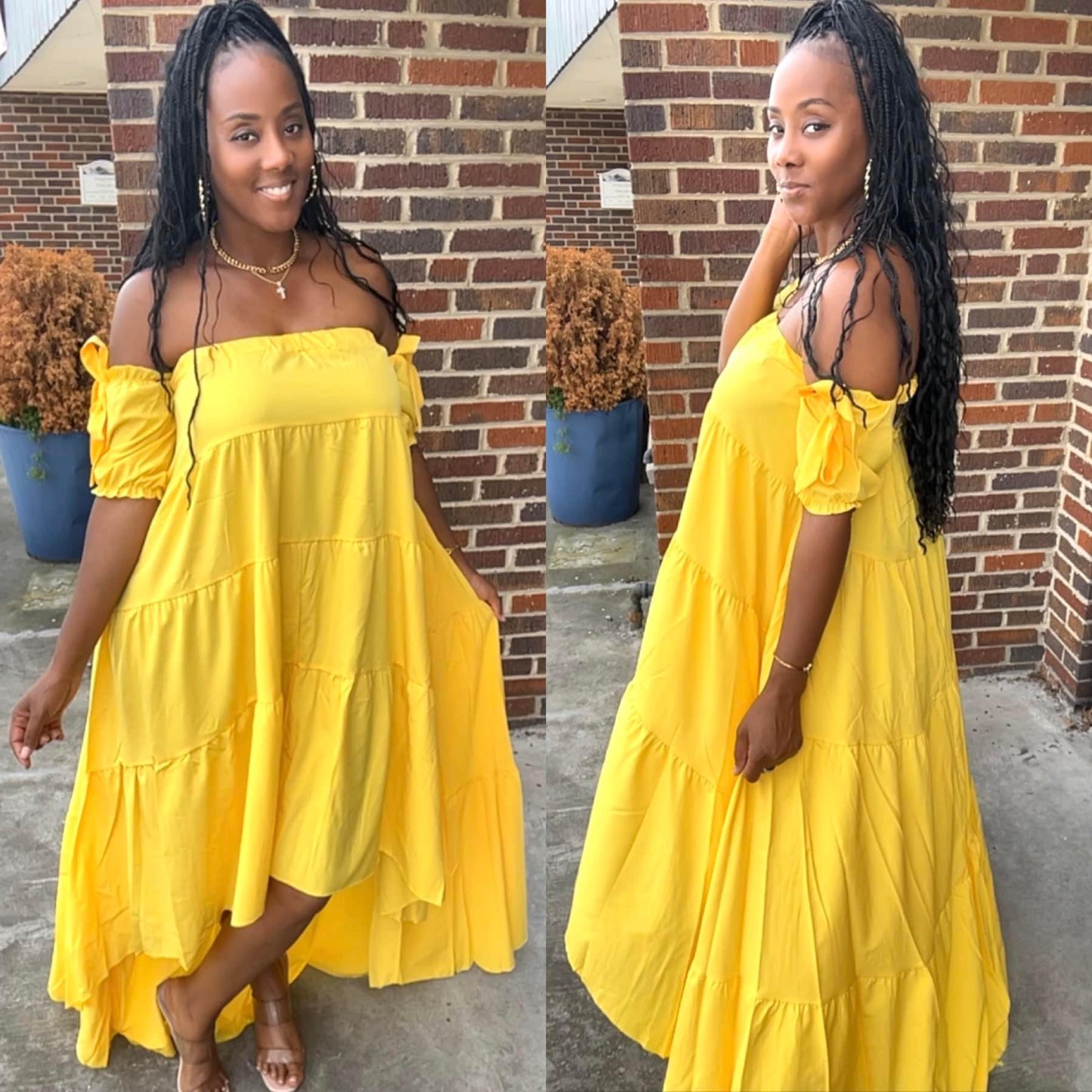 “Beauty” Off The Shoulder Ruffle High Low Maxi Dress