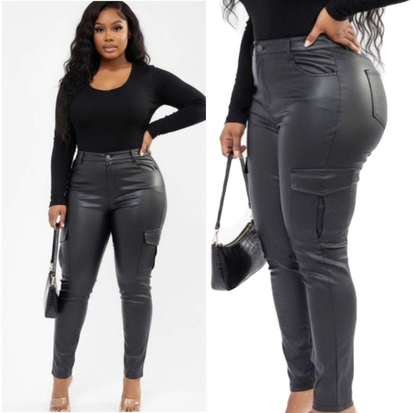 Fitted Faux Leather Cargo Pants
