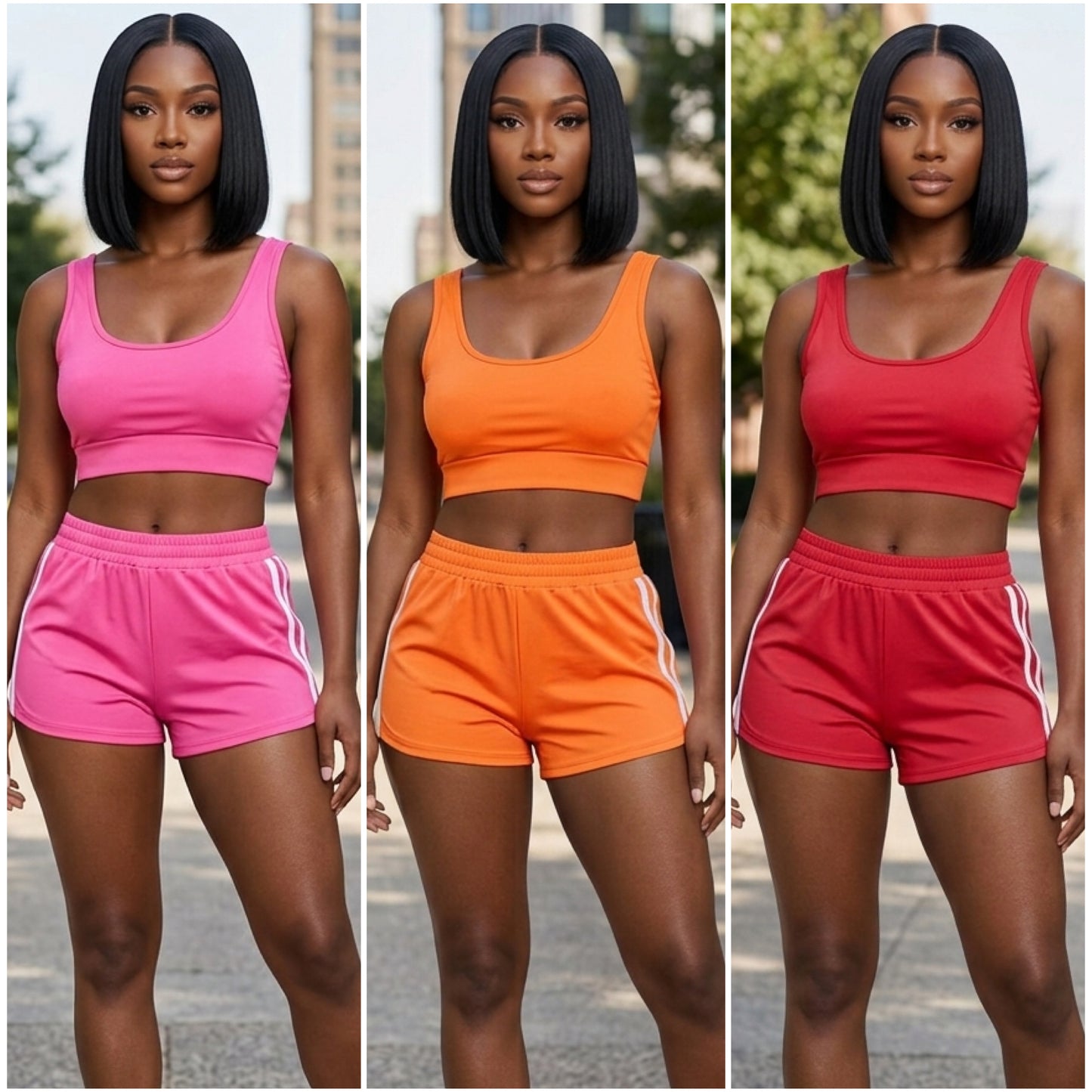 “Runner” 2 Piece Stripe Shorts & Sports Bra Set