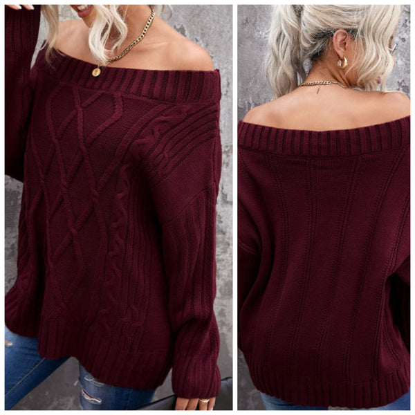 “Tammy” Off the Shoulder Oversized Sweater Top