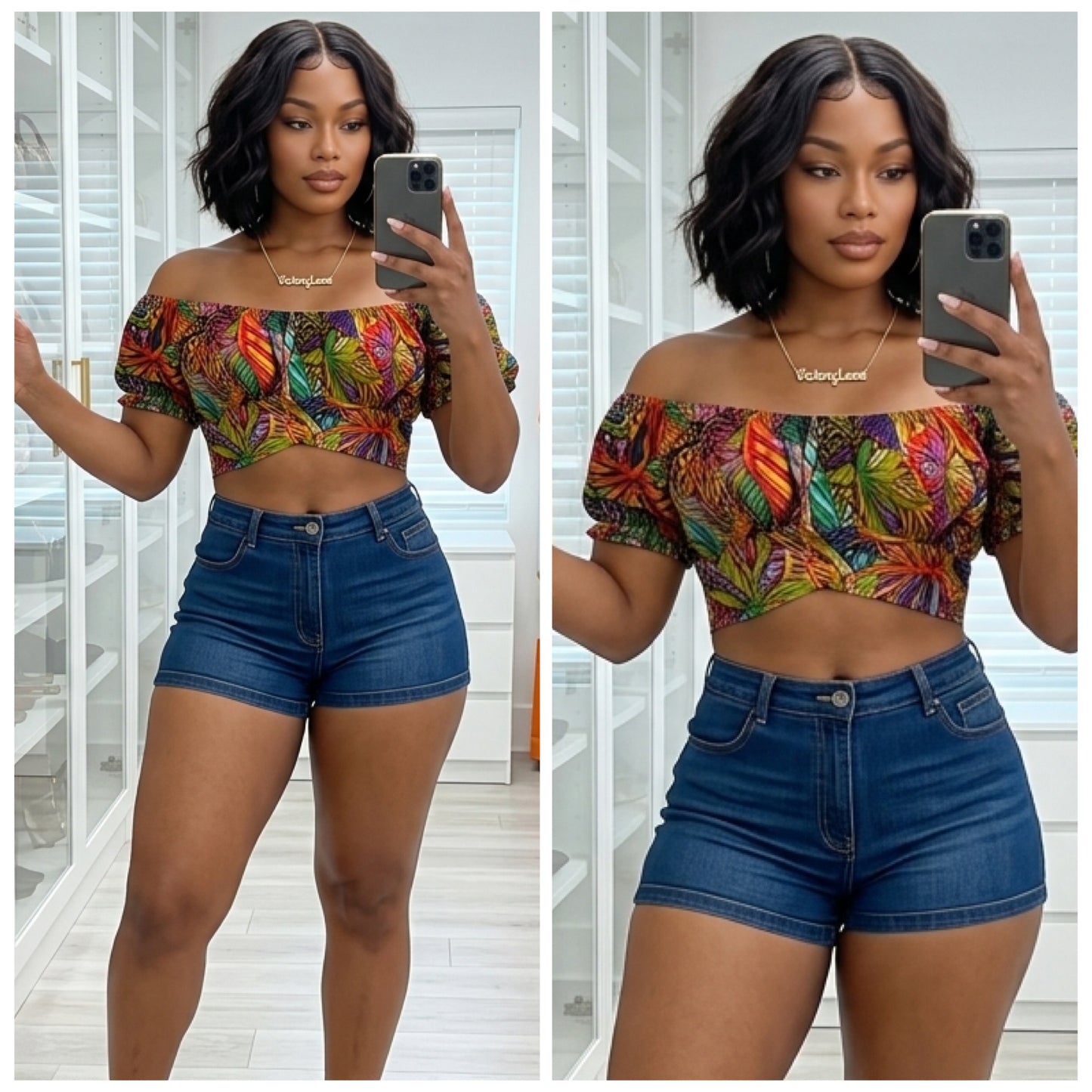 “Missy” Multicolor Off the Shoulder Wrap Shirt