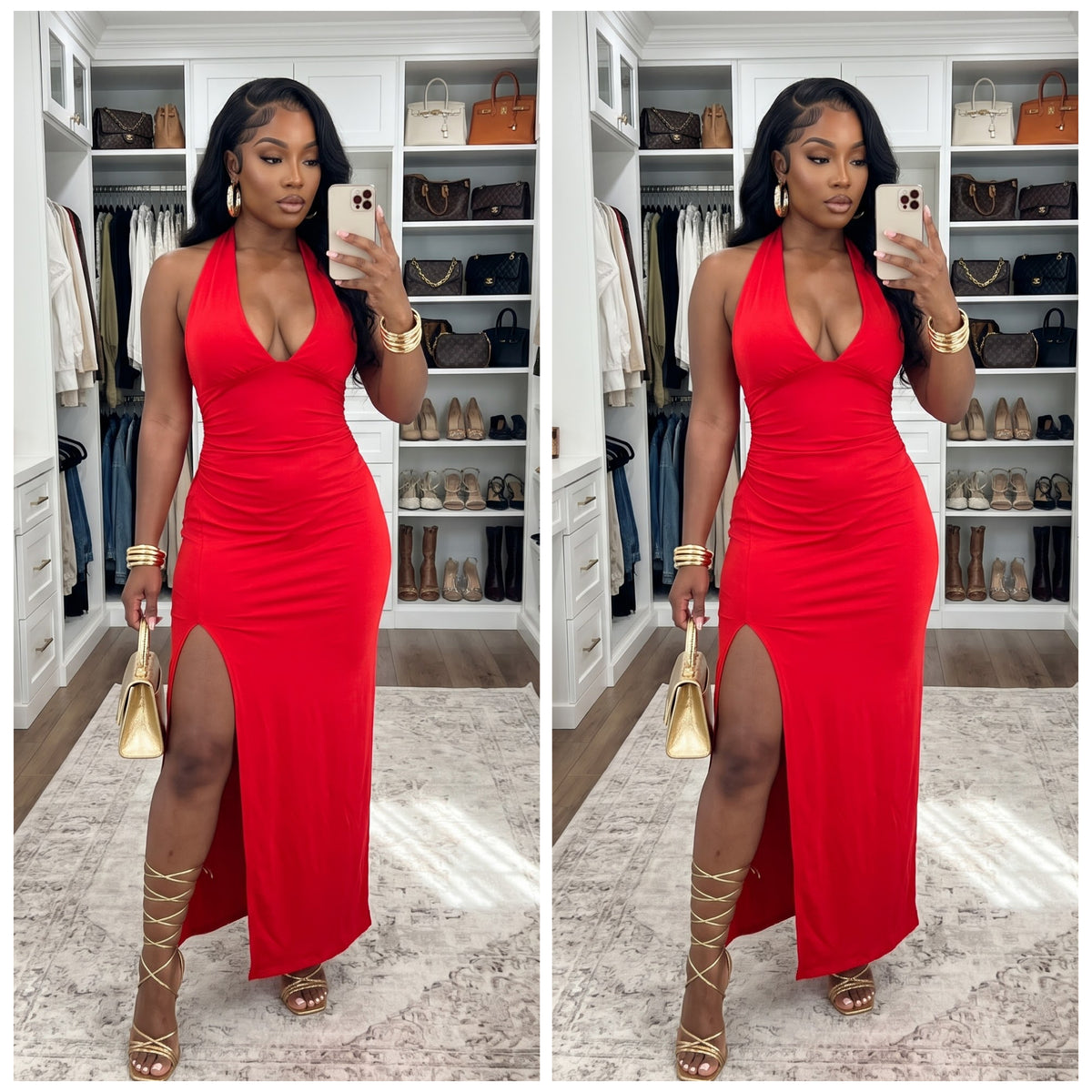 “Cherry” Red Halter Maxi Dress with Split