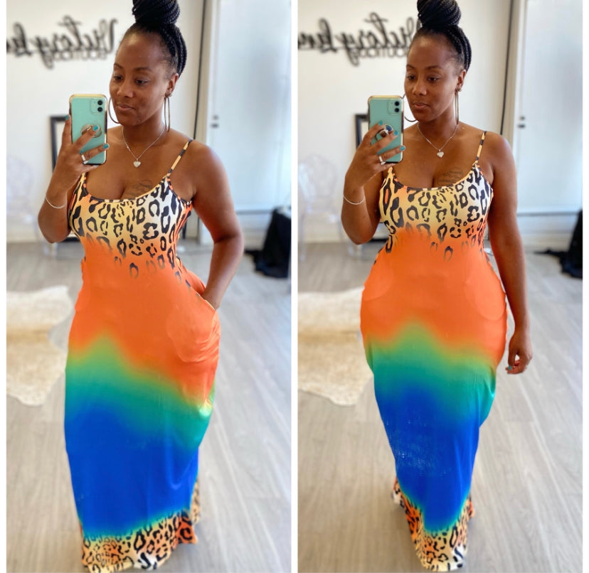“Butterfly” Spaghetti Strap Pocket Maxi Dress
