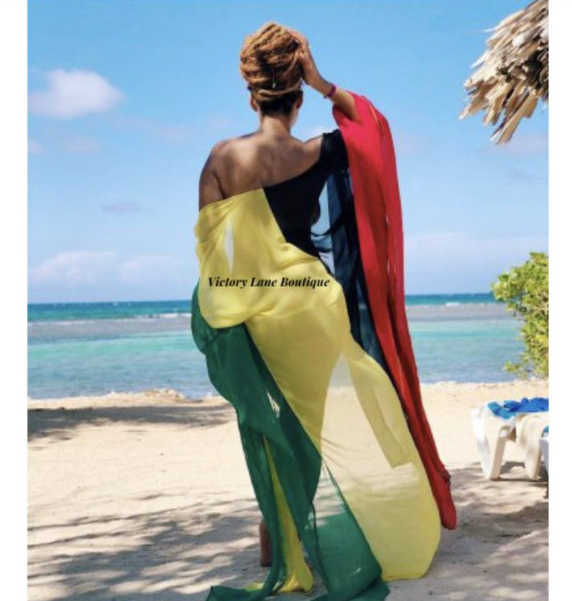 “Vibes” Oversized Jamaican Print Coverup