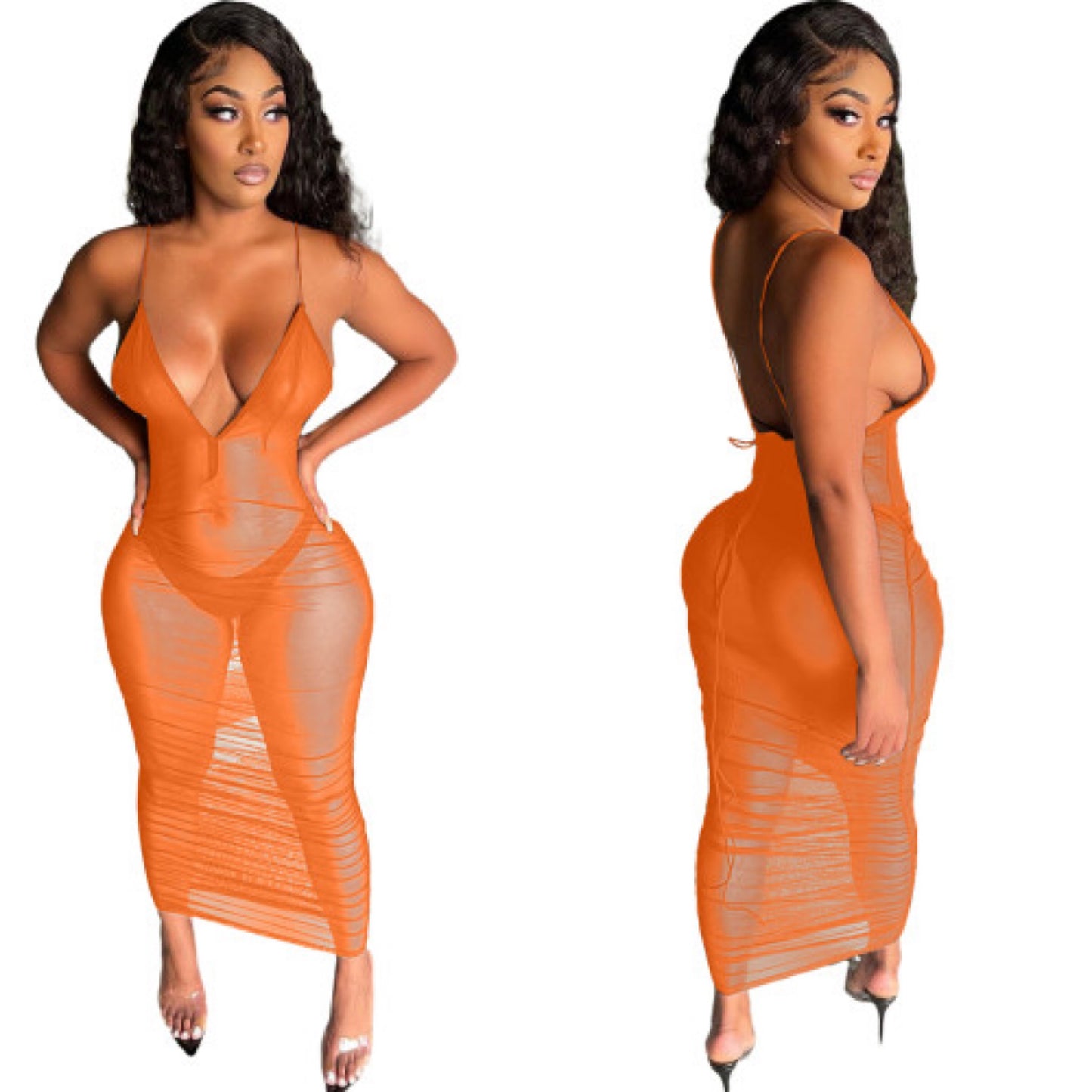 “Sweetie” Mesh Deep V Mesh Maxi Dress Swim Cover up