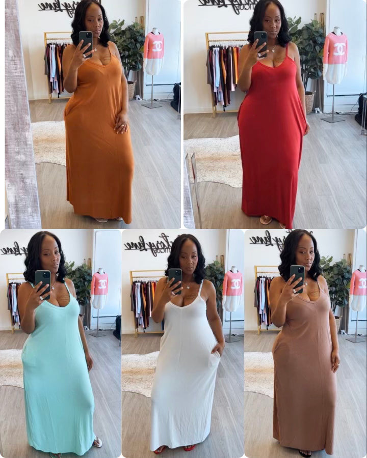 Spaghetti Strap Pocket Cotton Maxi Dress