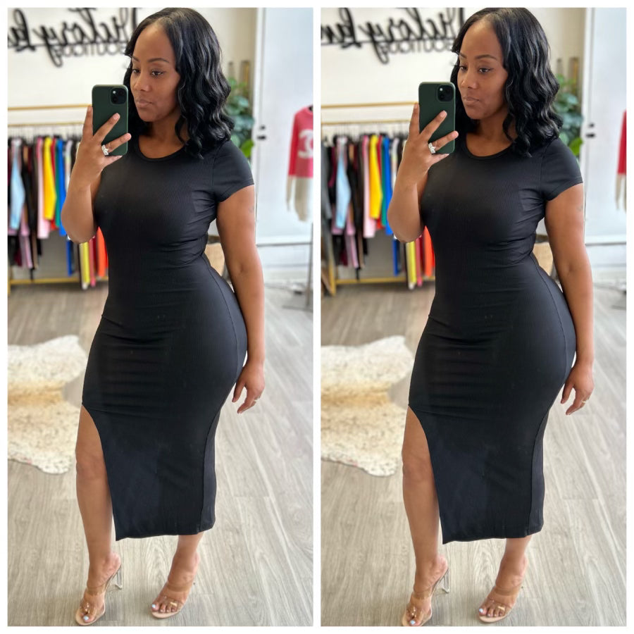 Short sleeve split maxi dress hotsell