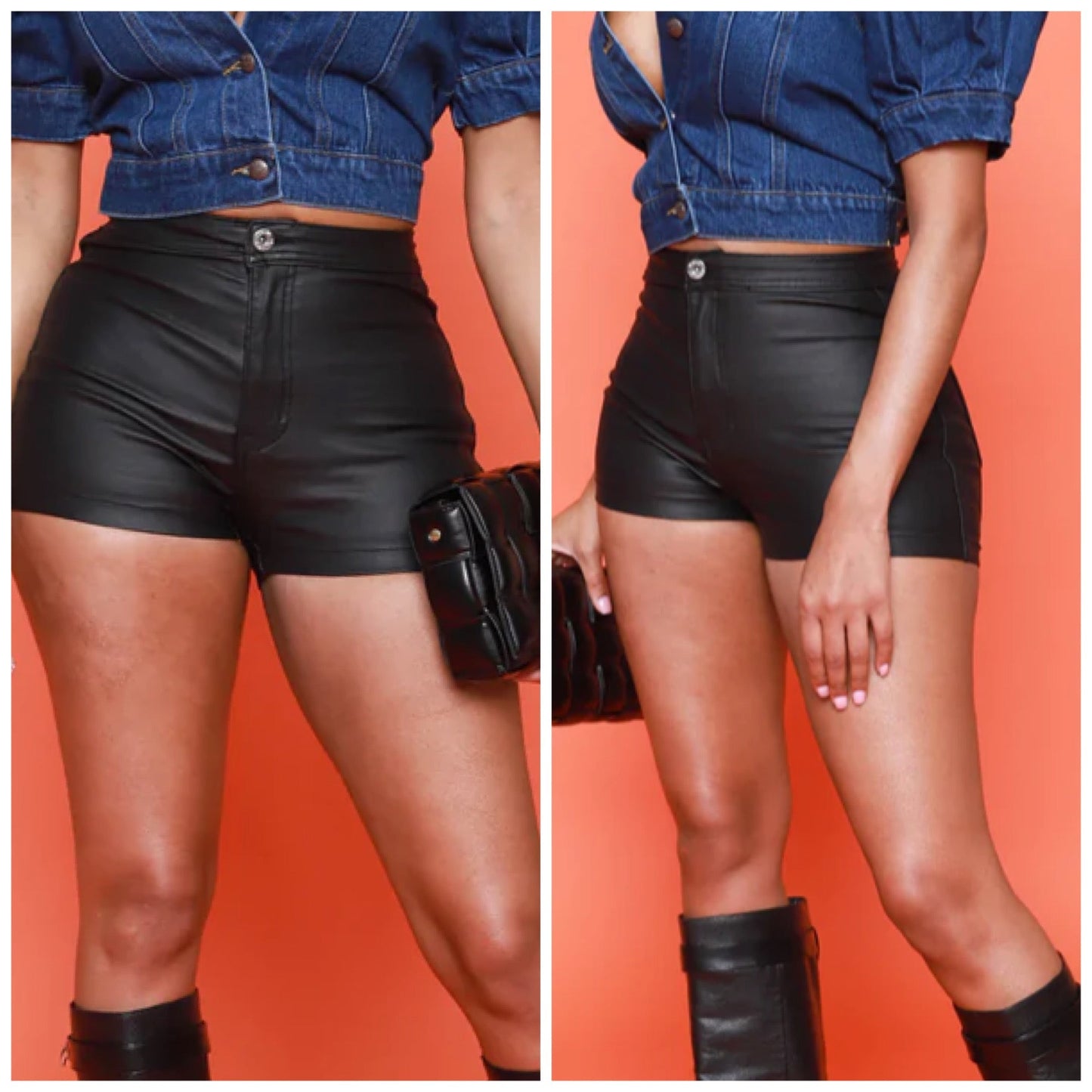 “Shorty” Black Pocket Leather Shorts