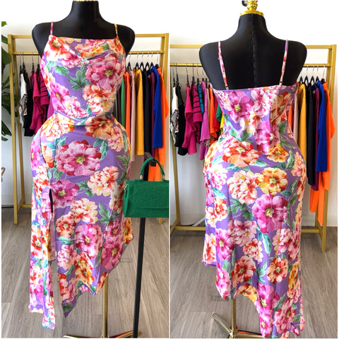 “Belle” Floral Spaghetti Strap Asymmetrical Dress