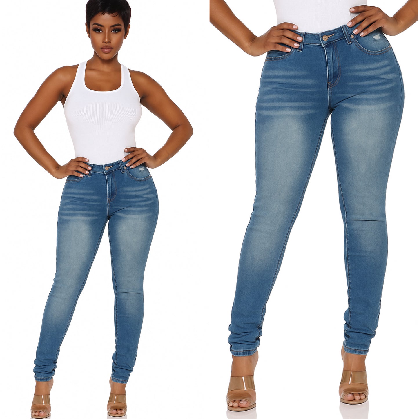 “Toni” Stonewashed Stretch Denim Jeans