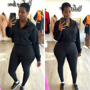 “Classic” Black Zip Pullover Crop &  Legging Set