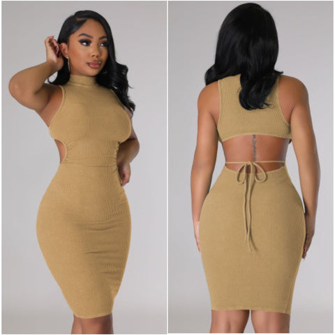 “Tamar” Ribbed Backless Sleeveless Dress