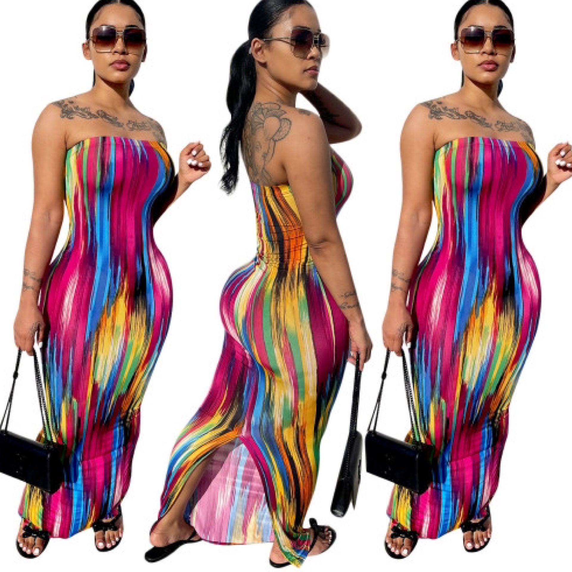 “Prism” Multi Color Tube Maxi Dress