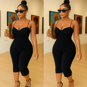 Fitted Spaghetti Strap Capri Jumpsuit