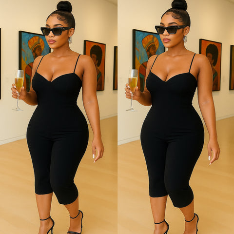 Fitted Spaghetti Strap Capri Jumpsuit