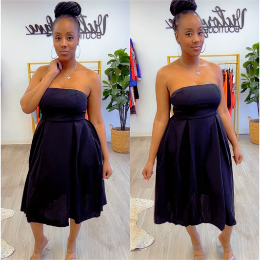 “Natalia” Strapless Off the Shoulder Flare A Line Midi Dress