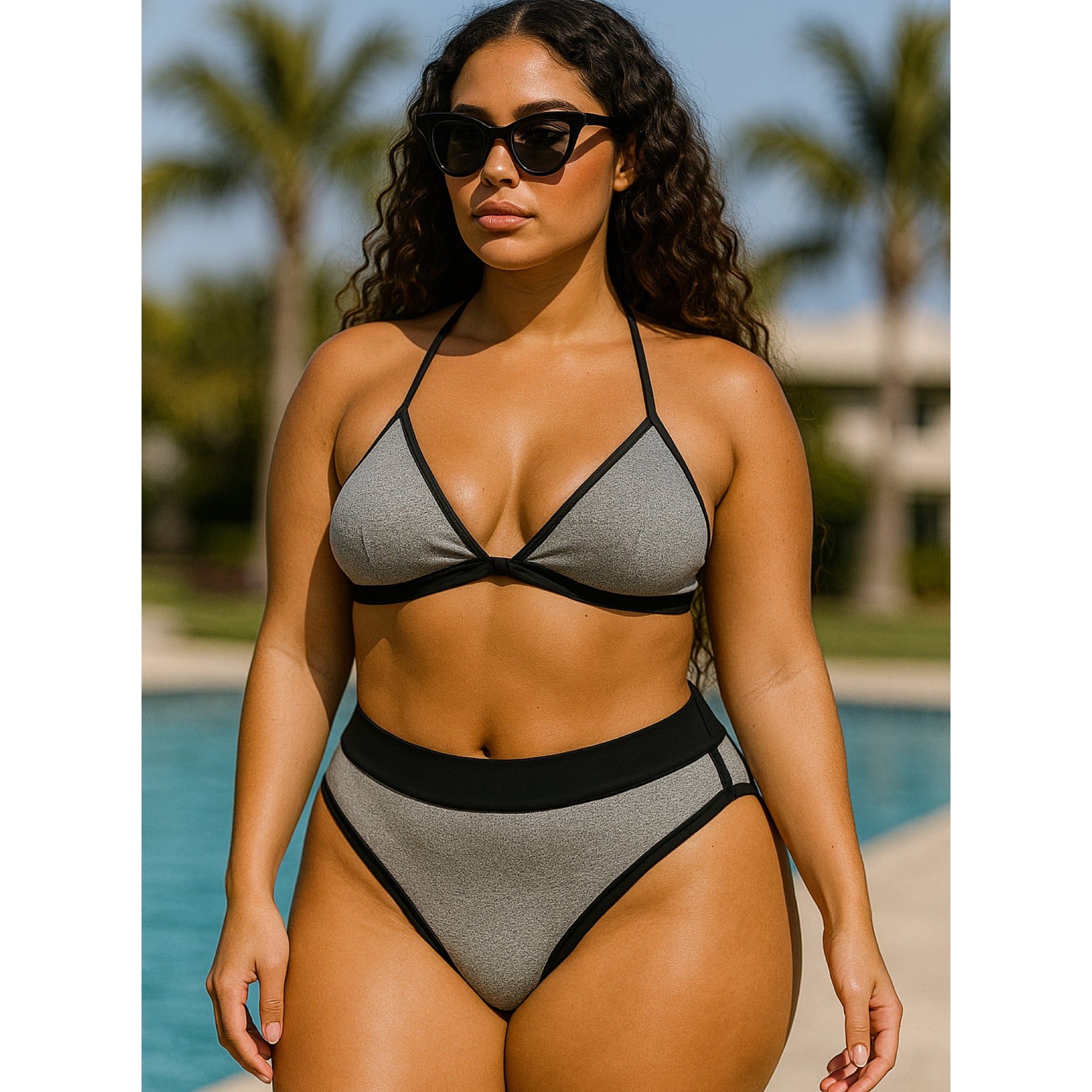 “Gia” Grey 2 Piece Bikini Swimsuit