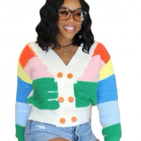 “Crayon Colors” Multicolor Knit Long Sleeve Sweater