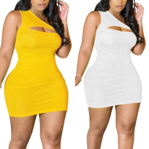 “Sugar” Cutout One Shoulder Ribbed Mini Dress