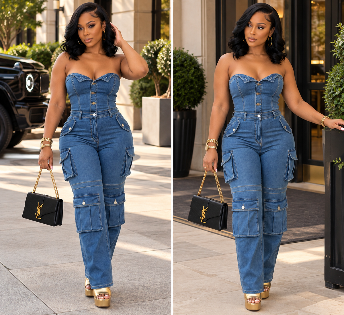 “Downtown Denim” One Piece Denim Cargo Jumpsuit
