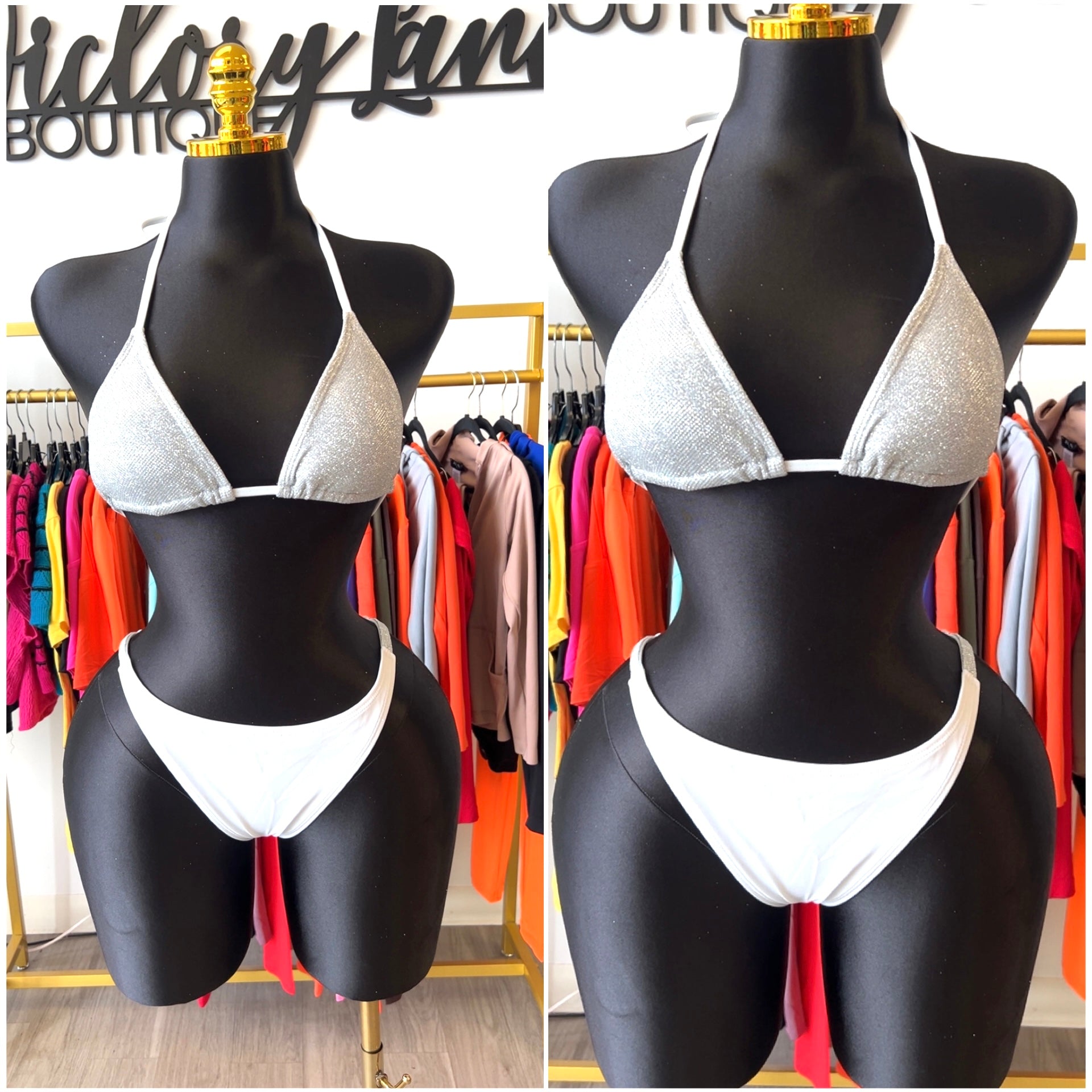 Glitter Triangle Top Bikini Swimsuit
