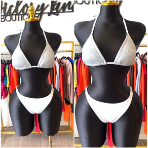 White Glitter Triangle Top Bikini Swimsuit