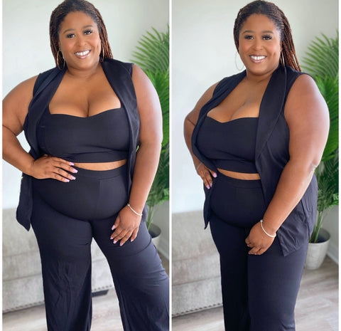 “Victoria” 3X Black 3 Piece Pant & Jacket Set