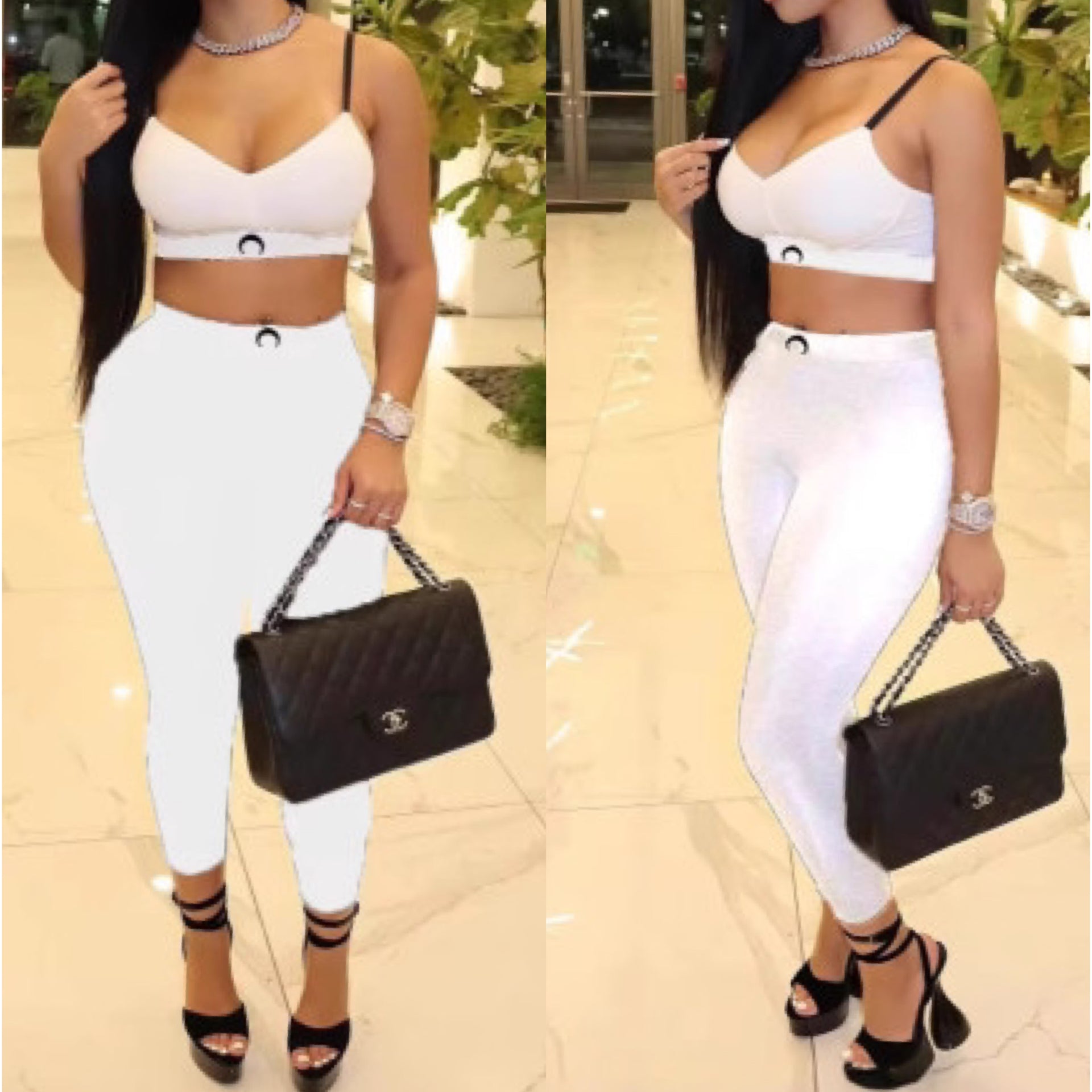 “Half Moon” White Crop Legging Set