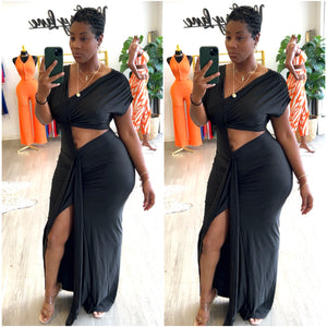 “Standing Ovation” Black Cut out Split Evening Gown Maxi Dress