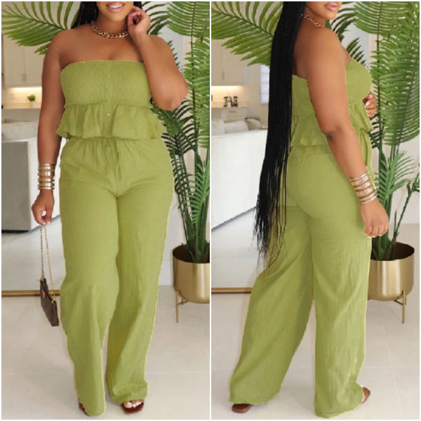 “Liz” 2 Piece Halter Linen Pants Set