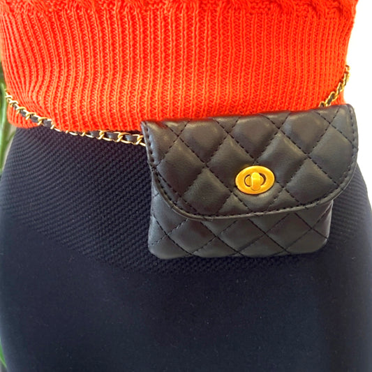 Quilted Fastener Belted Mini Coin Purse