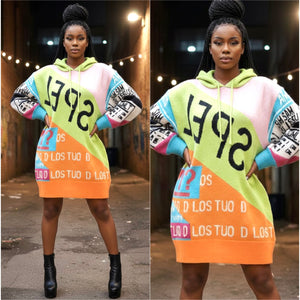 “Subway” Multicolor Hooded Sweater Dress