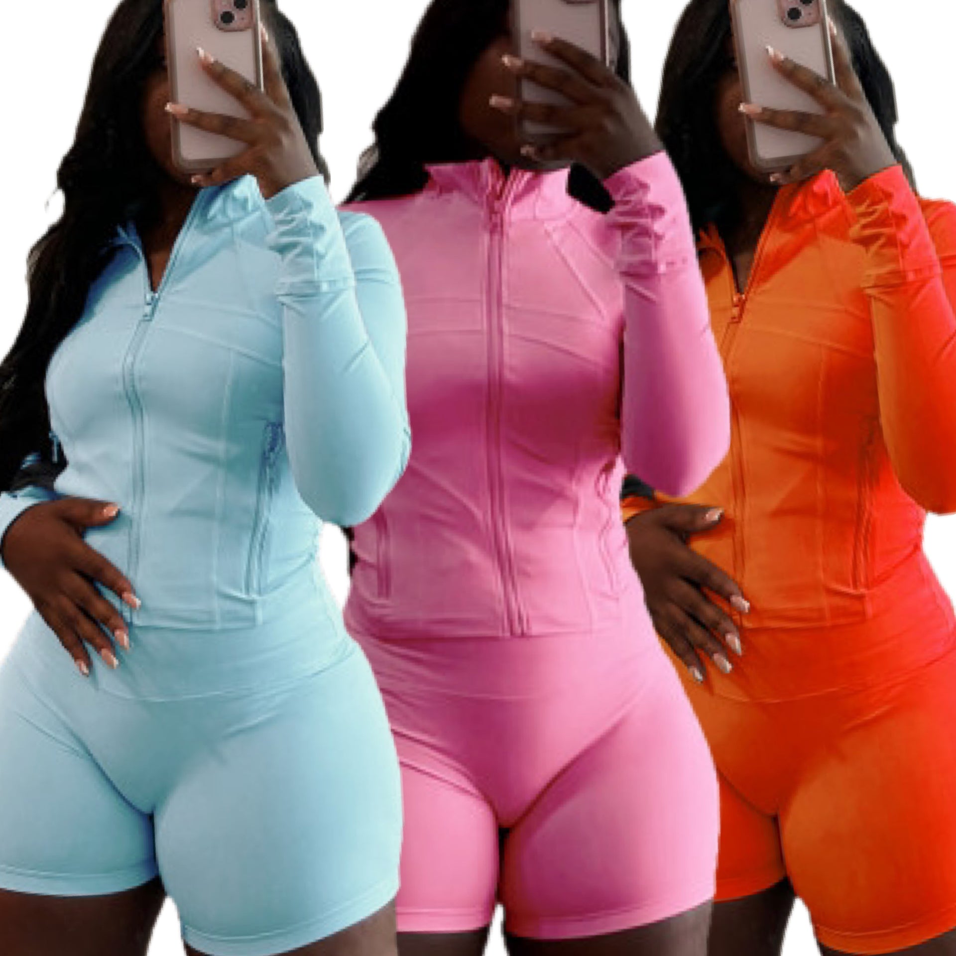 “Eve” Long Sleeve Jacket Biker Short Set
