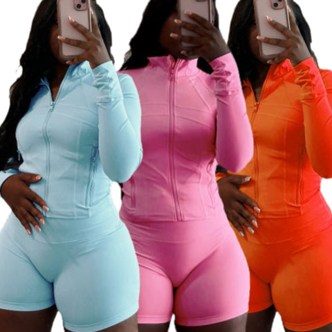 “Eve” Long Sleeve Jacket Biker Short Set